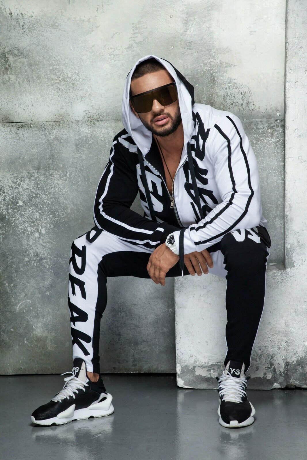 Men's Sports Suit Hooded Letters Color Matching Zipper Cardigan - Image 12