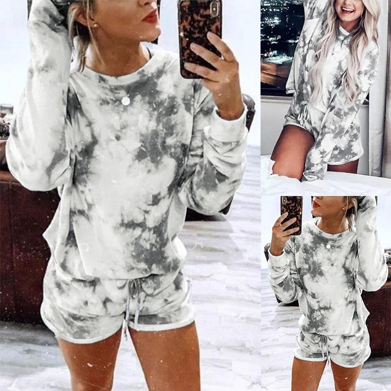 Tie-Dye Printed Long-Sleeved Round Neck Casual Home Set