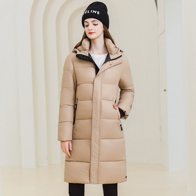 Winter Warm Hooded Coat With Pockets Fashion Simple Long Cotton Jacket Solid Color Outwear Women's Clothing - Image 3