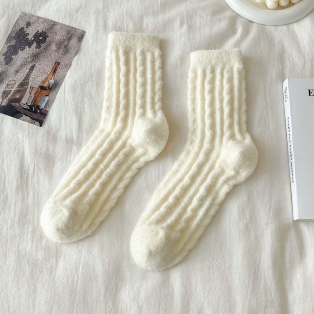 Thick Solid-color Mid-calf Cotton Socks For Women - Image 2