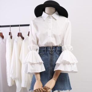 Korean Style Loose Spring And Autumn New Style Small Shirt And White