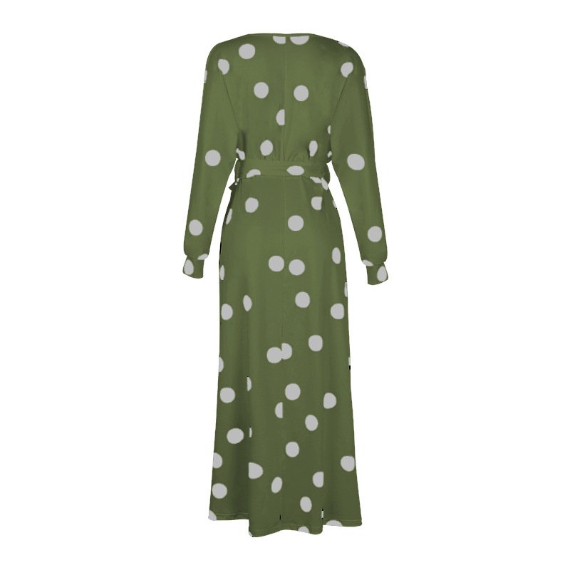 Polka Dot Print Long Sleeve V Neck Off Shoulder Dress - Image 19