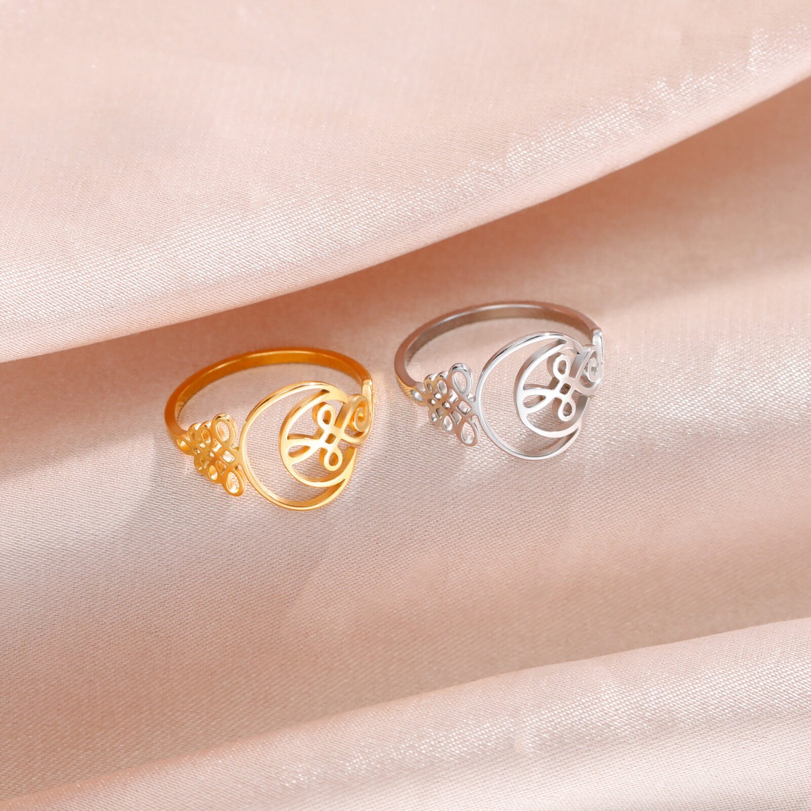 Cut Titanium Steel Hollow Moon Ring Simple Fashion Personality Stainless Steel - Image 3