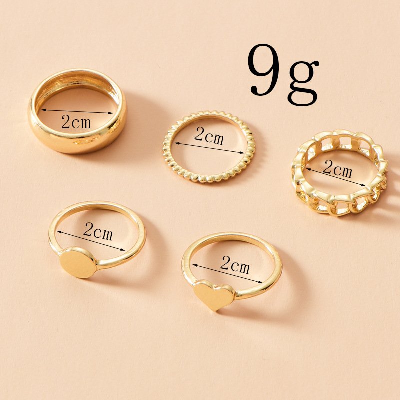 Geometric Hip Hop Gold-plated Love Ring Set Combination Street Shot - Image 2