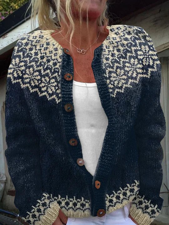 Winter Cardigan Coat Single-breasted Totem Warm Sweater - Image 16