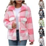 Double-Sided Polar Fleece Plaid Zip-Up Fluffy Coat