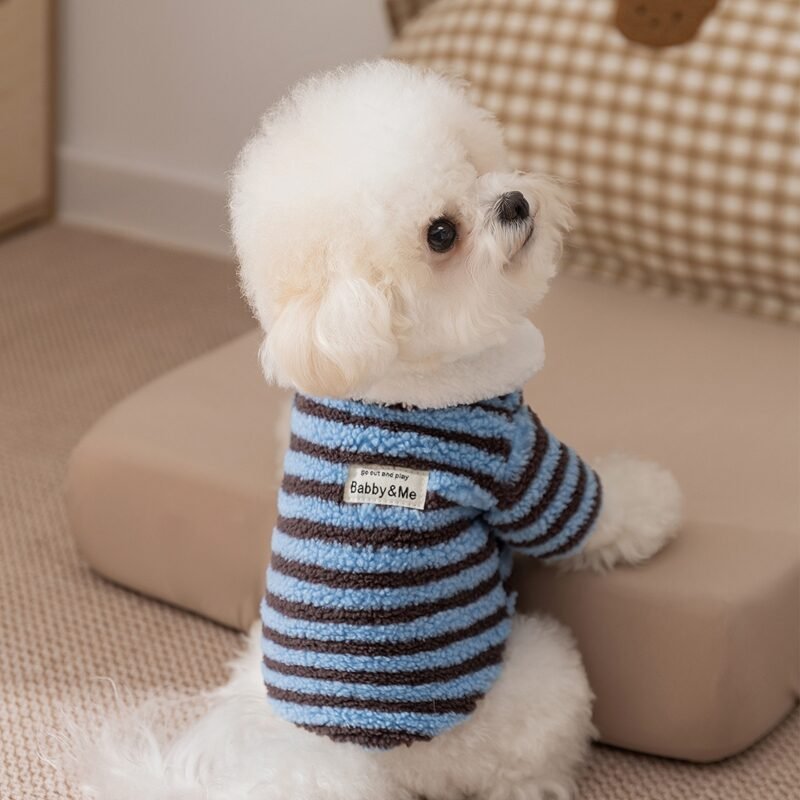 Soft Plush Striped Pet Shirt, Cozy Button-Down Puppy Sweater For Small Dogs And Cats, Warm Winter Fleece Dog Clothing, Comfortable Puppy Outfit For Chihuahua, Yorkie, Poodle, Shih Tzu - Image 6