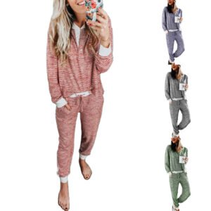Printed Stripe Stitching Casual Suit