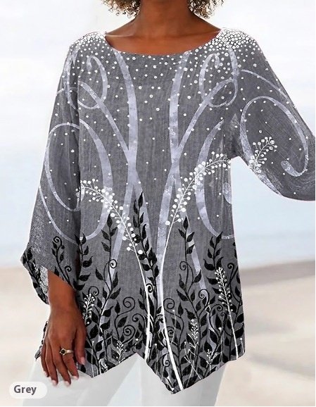 Spring And Autumn Women's Clothing Crew Neck Split Plus Size Top 3D Printing - Image 8