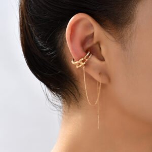 Cross Border Jewelry Wholesale, Niche Design, Copper Micro Inlaid Zircon Ear Bone Clip, Long Tassel Ear Line, Fashionable And Versatile Earrings