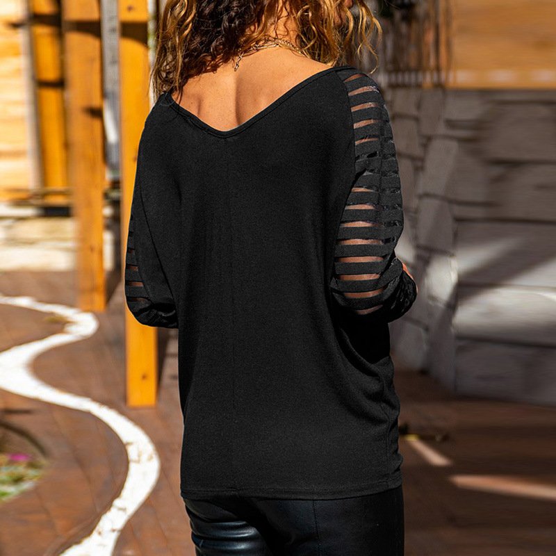 New style striped sleeves v-neck pullover ladies top - Image 2