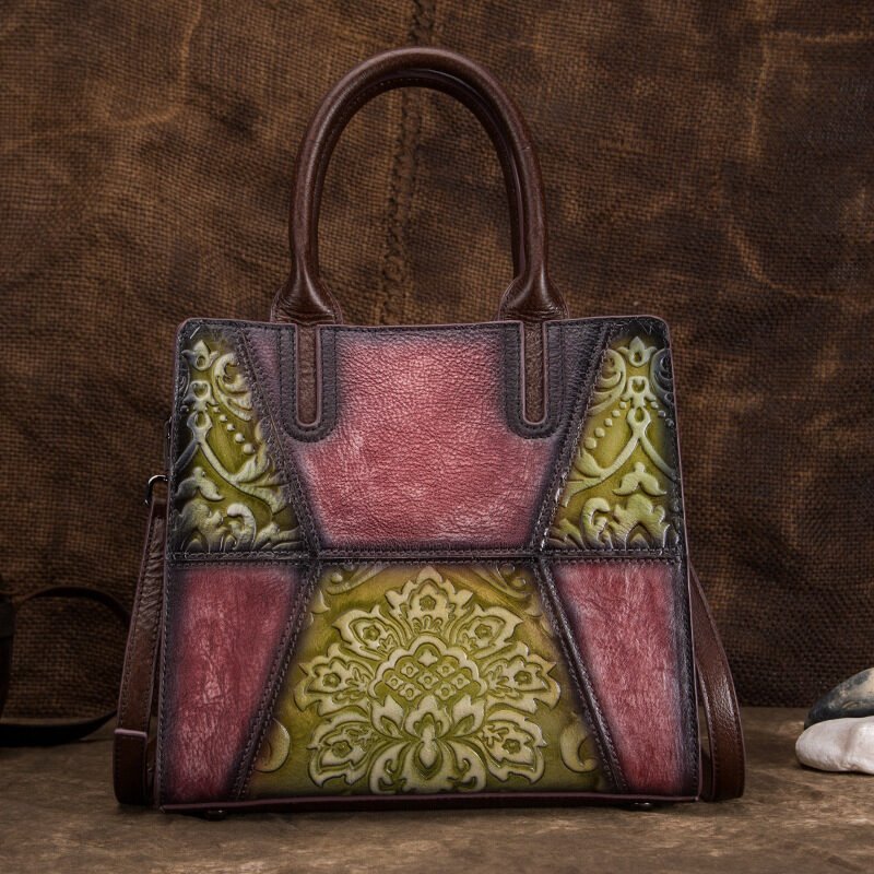 New Style Tree High Leather Retro Handbags Embossed Hand-Painted - Image 2