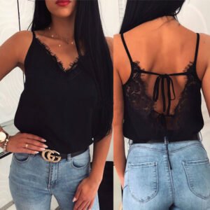 Summer women's sexy lace lace stitching V-neck vest