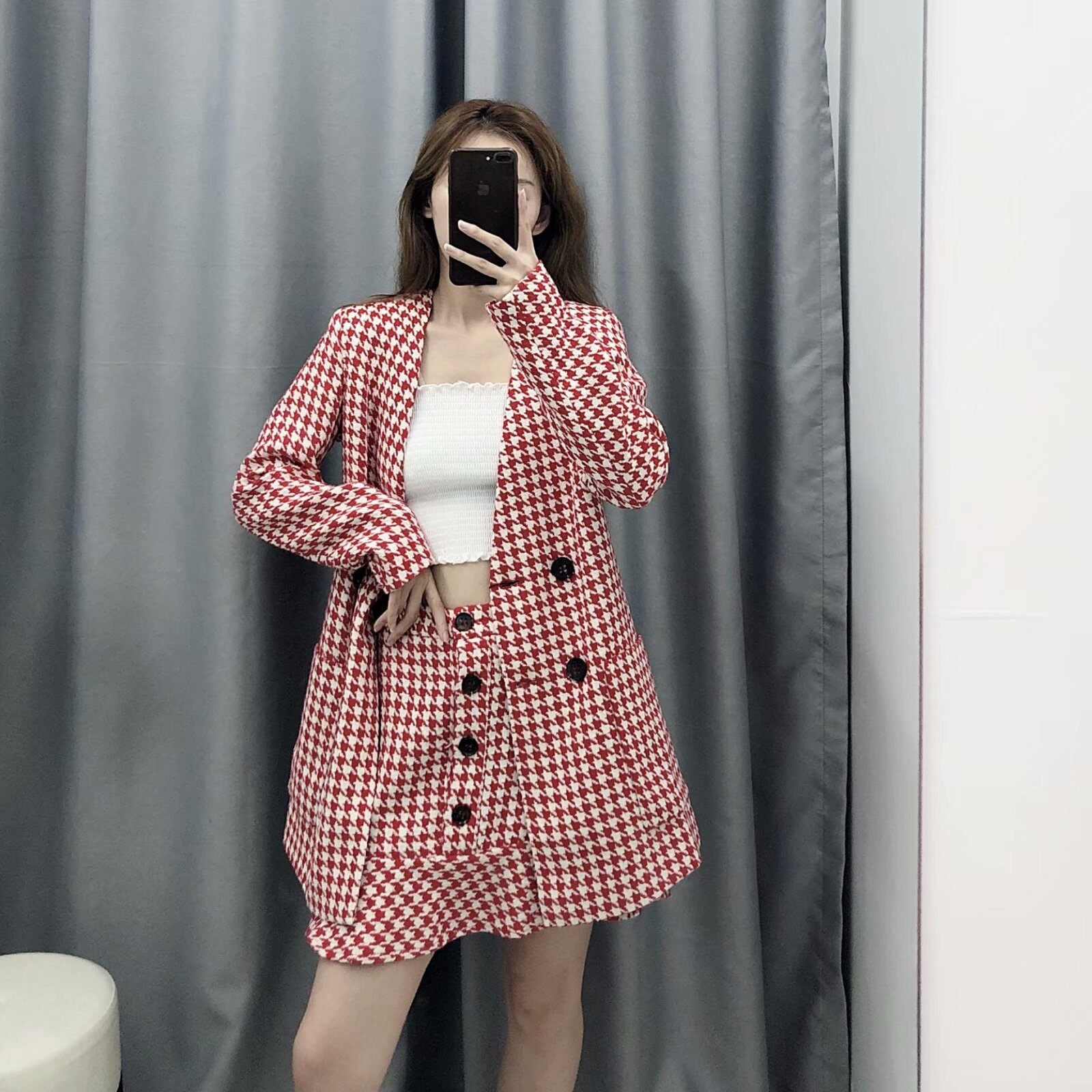 French houndstooth coat