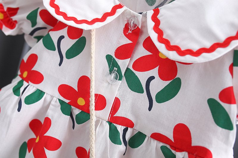 Summer New Style Full Of Small Flowers Cotton Dress Girls Korean Style Dress Get Bow Bamboo Basket Bag - Image 4