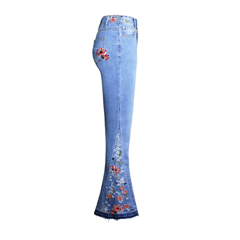 Denim Flared Pants Women Embroidered Embroidery - Image 3