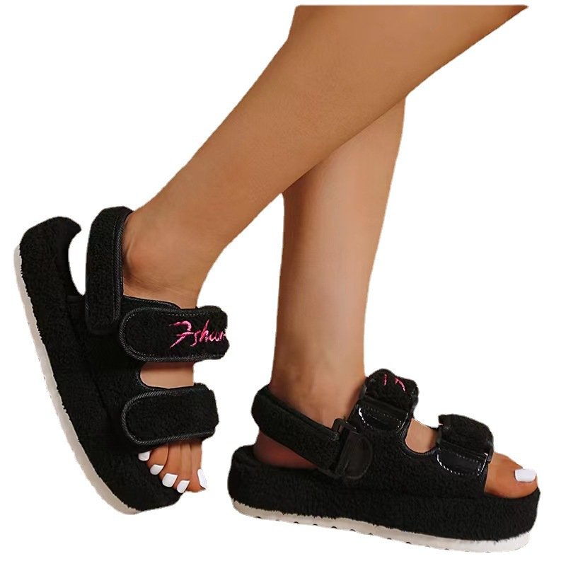 Velcro Fur Sandals Women's Plus Size Small Fragrance Warm Sandals - Image 3