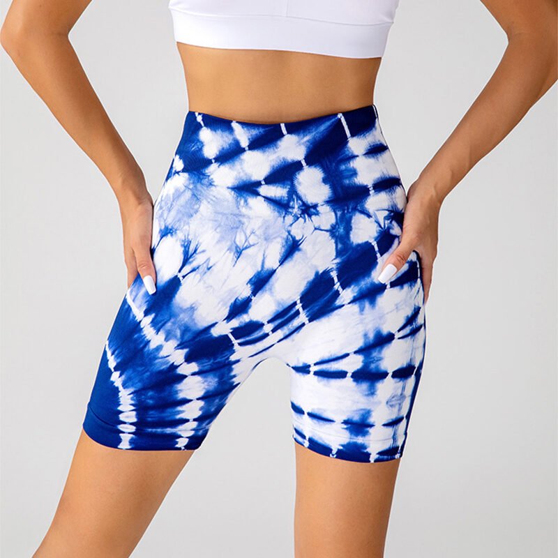 Tie-dye Printed Yoga Shorts Fashion Seamless High-waisted Hip-lifting Pant Sports Running Fitness Pants For Womens Clothing - Image 6