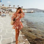 Printed Long Sleeve Belted Dress
