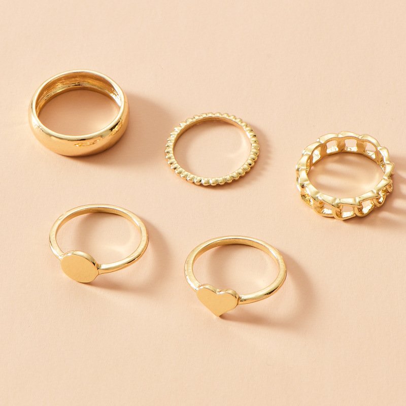 Geometric Hip Hop Gold-plated Love Ring Set Combination Street Shot - Image 3