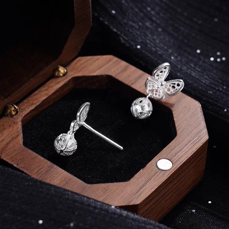 1 Pair 999 Sterling Silver Filigree Hollow Butterfly Palace Bell Stud Earrings, Retro & Elegant, Perfect For Daily, Dating & Gifting, Ideal Valentine's Gift - Image 3