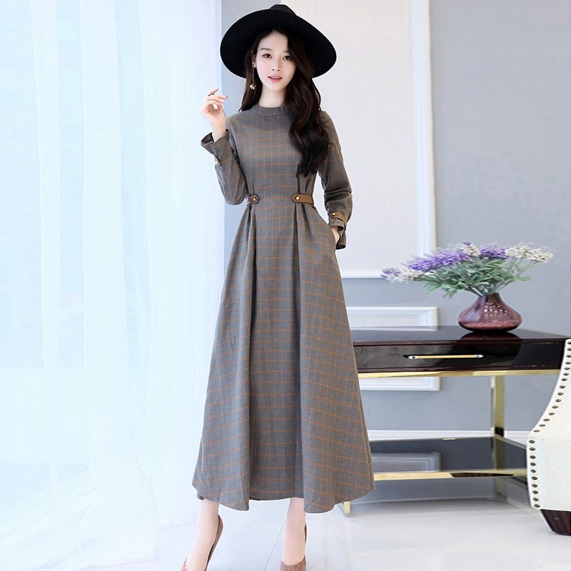 Retro Long Sleeve Plaid Dress - Image 2