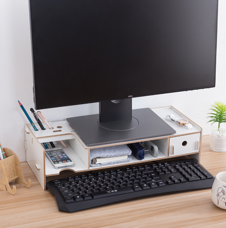 LCD monitor increased rack with drawer computer base bracket wooden storage desktop computer rack