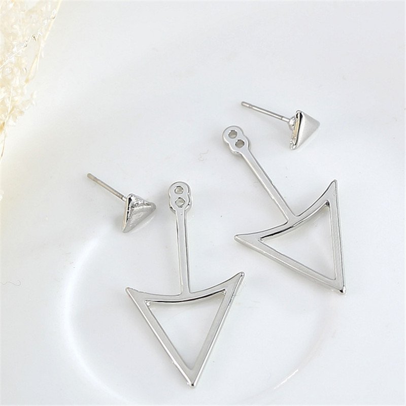 Glossy Geometric Hollow Triangle Metal Stud Earrings - Image 3