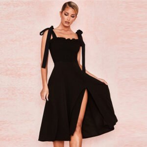 Sexy bow tie dress with long backless midi dress