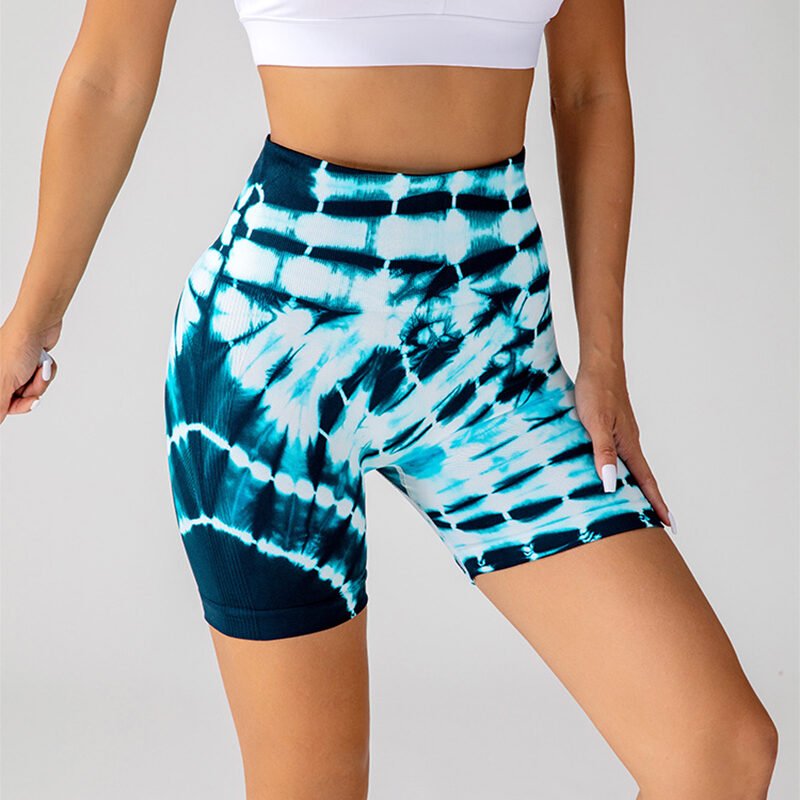 Tie-dye Printed Yoga Shorts Fashion Seamless High-waisted Hip-lifting Pant Sports Running Fitness Pants For Womens Clothing - Image 5