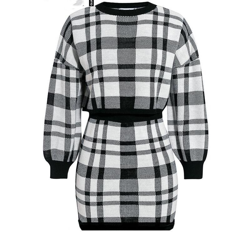 Short skirt suit plaid sweater bag hip skirt - Image 2