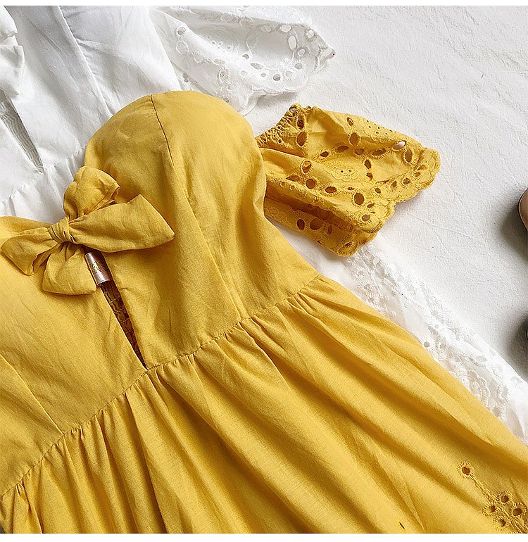 V-neck flared sleeve hollow lace dress - Image 7