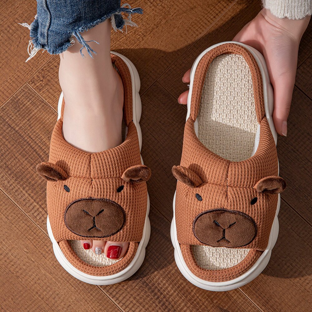 Capybara Open-Toe Linen Slippers With Thick Soles - Image 4