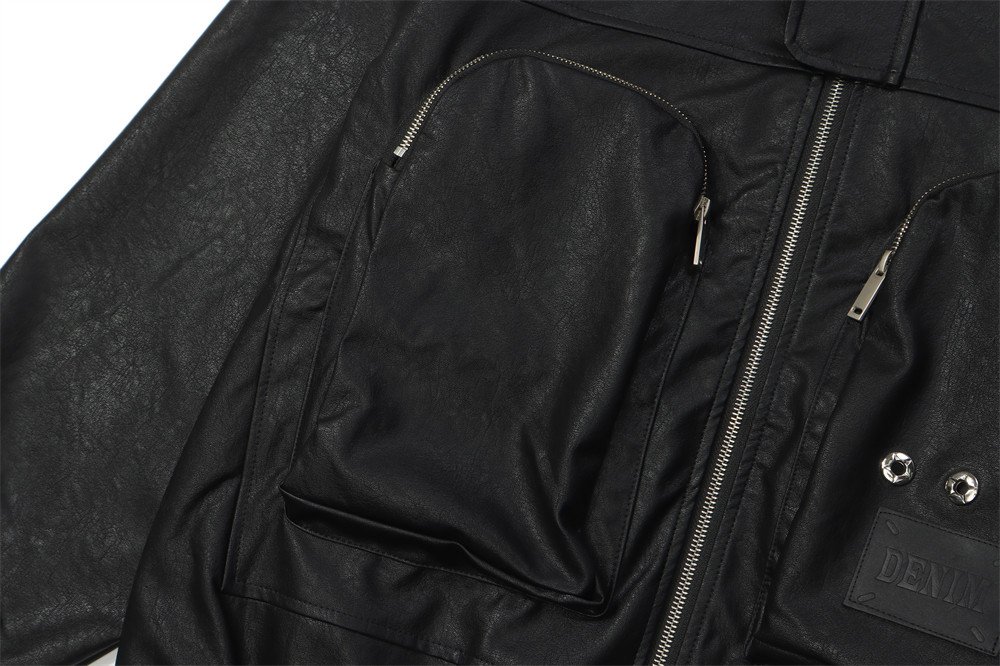 Dark Motorcycle Style Hooded Leather Jacket Men - Image 20