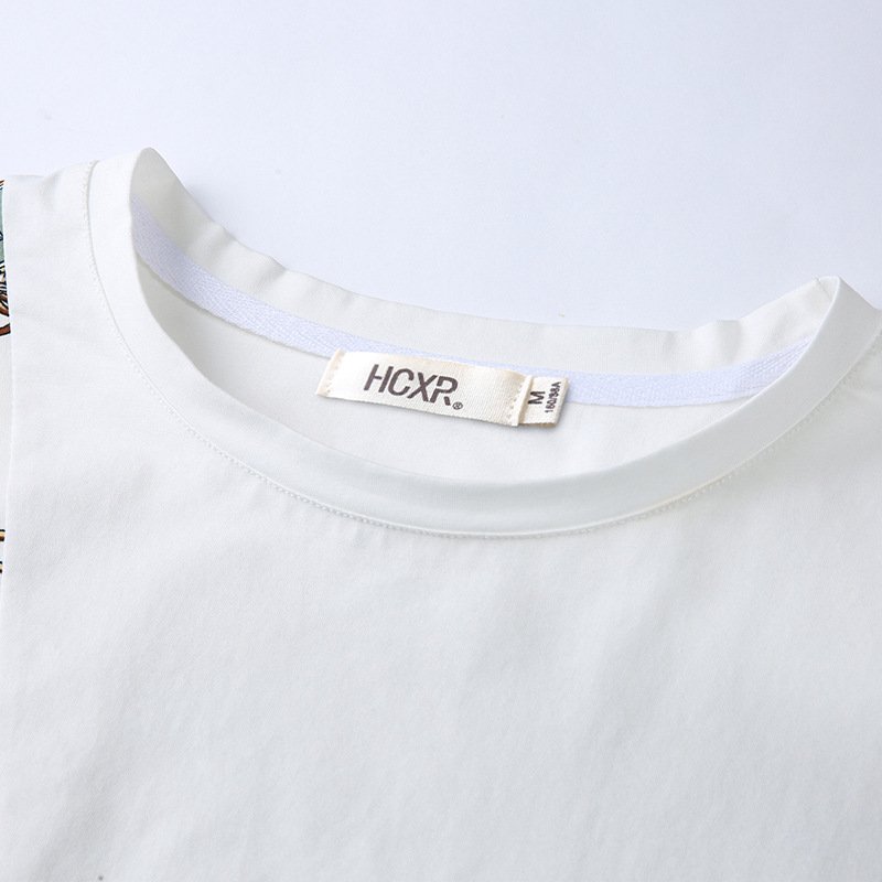 Summer Loose T-Shirt Top Crew Neck Patchwork Chiffon - Image 2