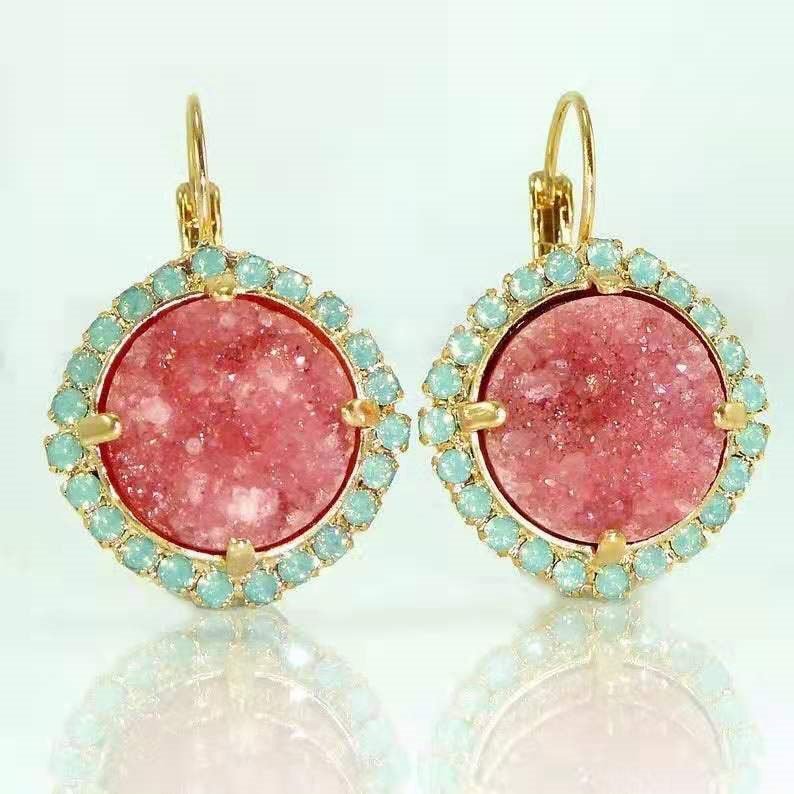 Creative Ethnic Style Cyan Garnet Red Zircon Flower Earrings - Image 4