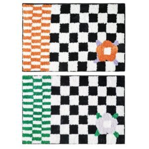 Checkerboard Flower Carpet Bathroom Door Absorbent Floor Mat