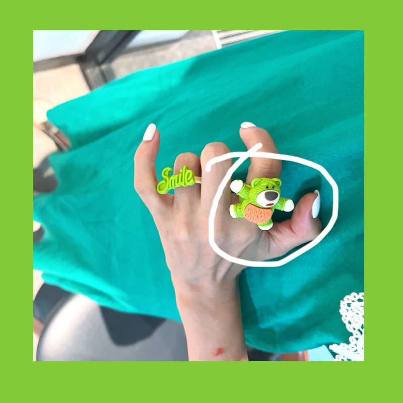 Korean Delicate Cute Green Exaggerated Bear Bow Ring Female - Image 7