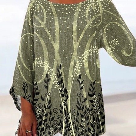 Spring And Autumn Women's Clothing Crew Neck Split Plus Size Top 3D Printing - Image 2
