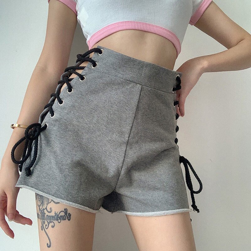 High-waisted lace-up shorts