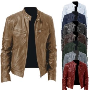 Stand-up Collar Slim Fit Leather Gentleman Zipper Cardigan Clothing Youth Handsome Jacket