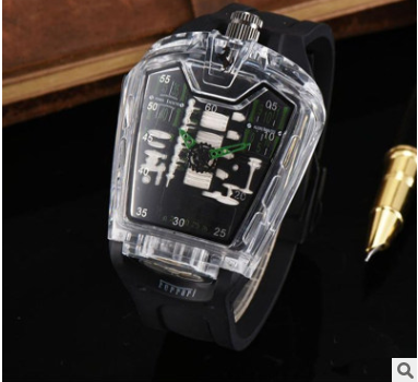 Fashion hollow ghost head silicone belt quartz men's watch imitation mechanical watch - Image 4