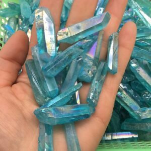 Electroplated Perforated Crystal Column Blue Color Plated Single Tip Hairpin Accessories