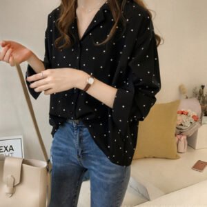 Hong Kong Flavor Polka Dot Printed Chiffon Shirt
