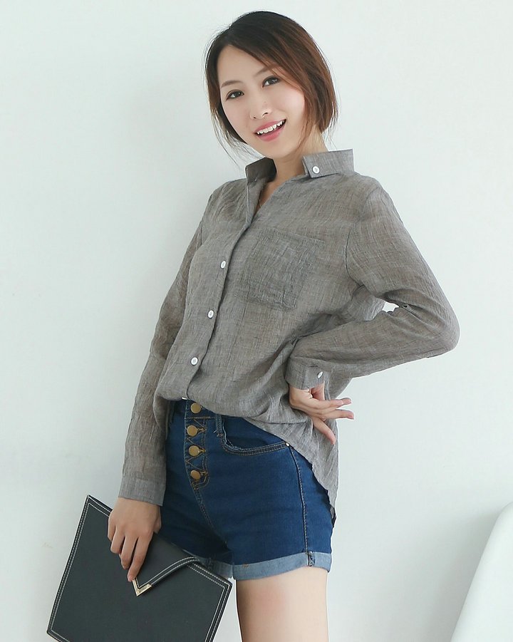 Long-sleeved cotton and linen shirt Slim linen literary loose thin shirt - Image 2