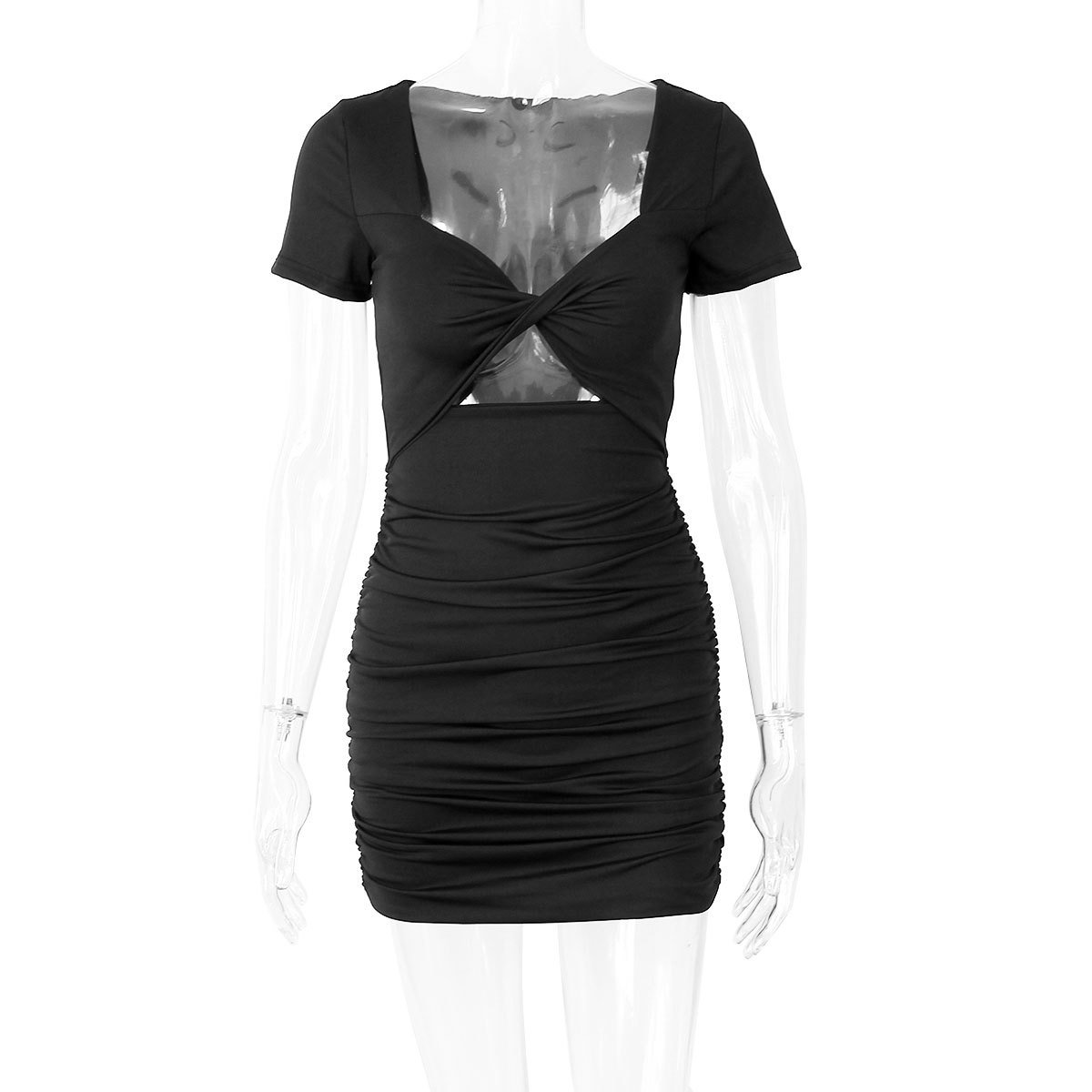 Women's V-Neck Hollow Out Short Sleeve Hip Dress - Image 5