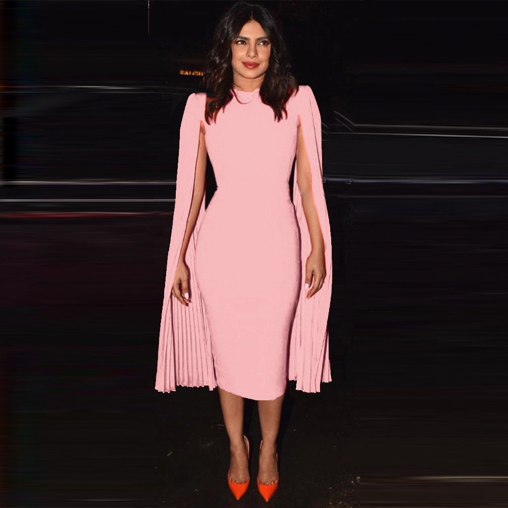 Solid color slim bag hip pencil dress - Image 4