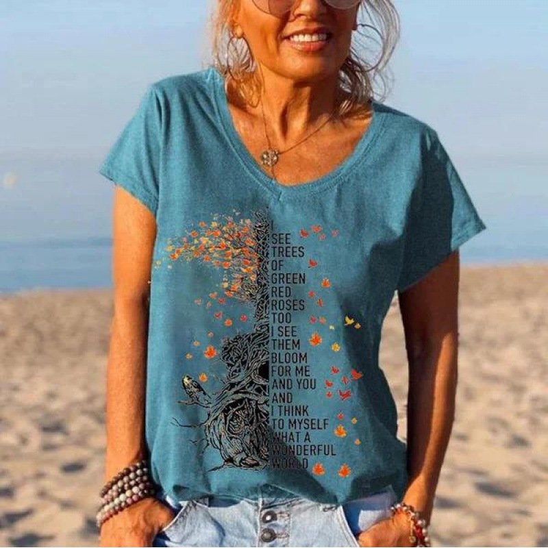 Loose Fashion V-neck Cartoon Digital Printed T-shirt - Image 9