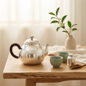 925 Sterling Silver Elegant Hand-Hammered Silver Teapot with a Traditional Wrapped Handle - Handicraft