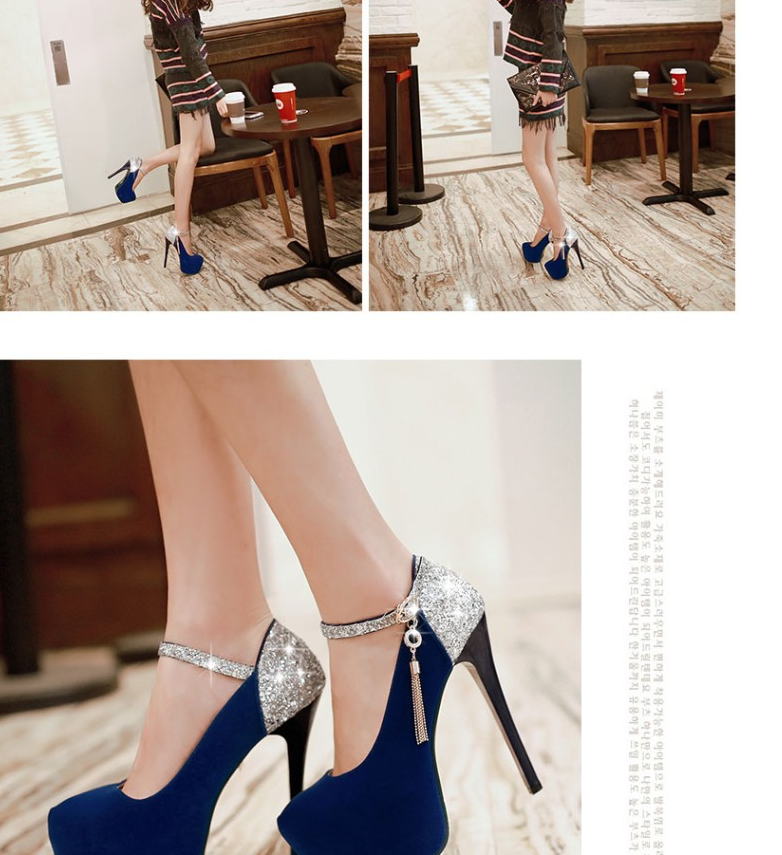 Fashion ultra-high heel stiletto waterproof platform shallow mouth round head women's shoes wedding shoes - Image 4